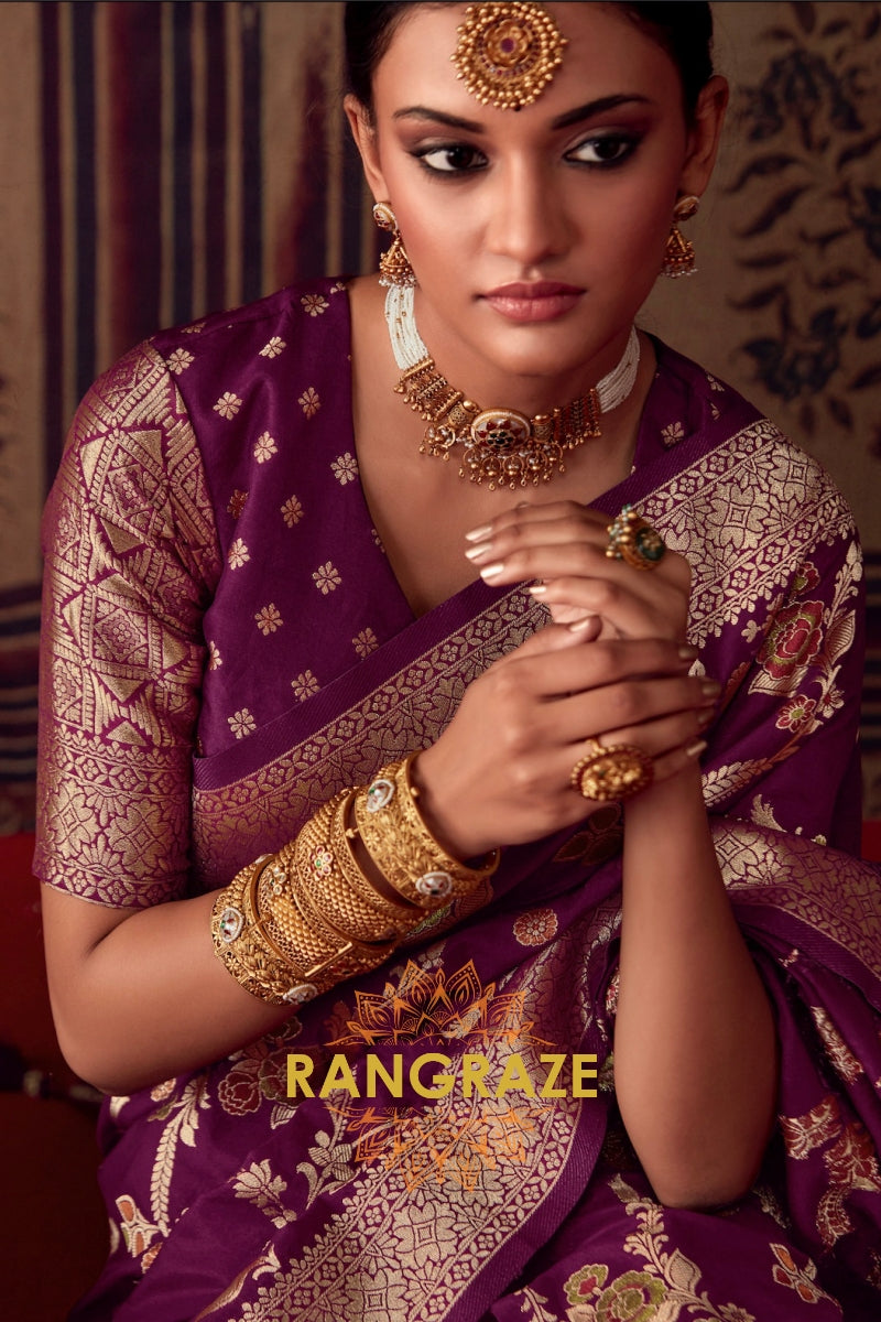 Royal Plum: Banarasi Silk Zari Woven Saree