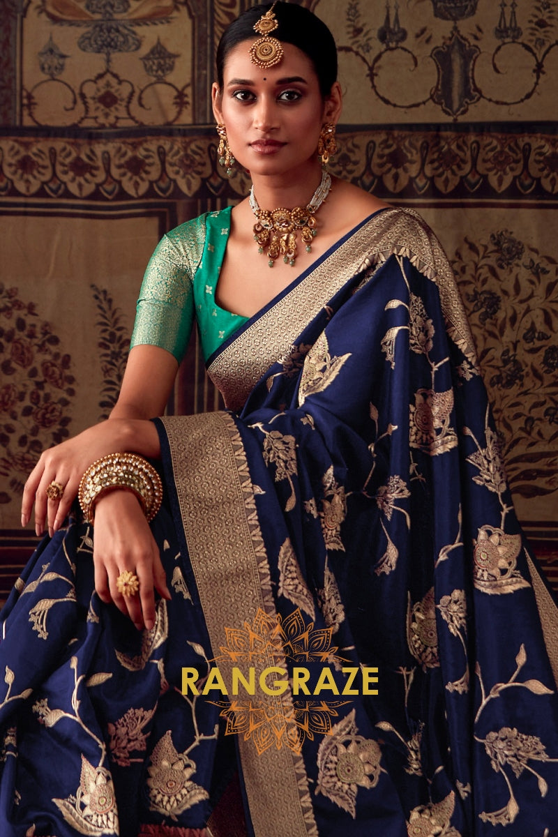 Mint Radiance: Banarasi Silk Zari Woven Saree