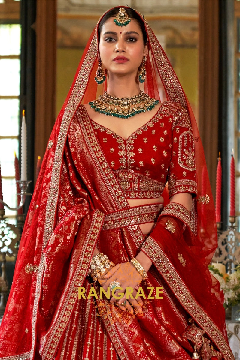 Ruhani Siya Double-Dupatta Bridal Silk Lehenga – The Eternal Scarlet of Tradition