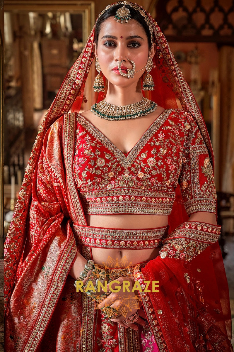 Ruhani Zahira Double-Dupatta Bridal Silk Lehenga – The Radiance of Two Realms