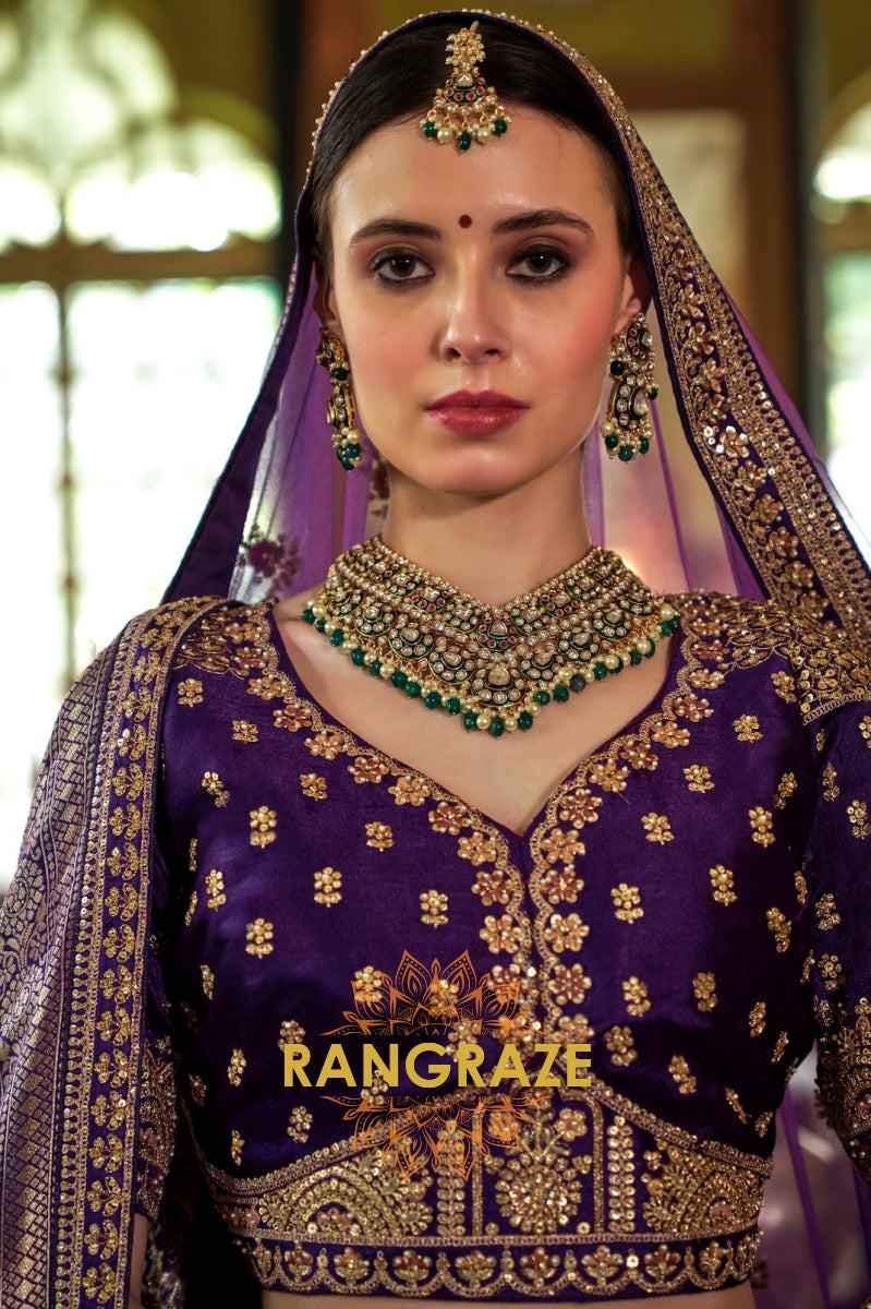 Ruhani Amara Double-Dupatta Bridal Silk Lehenga – The Majesty of Midnight Purple
