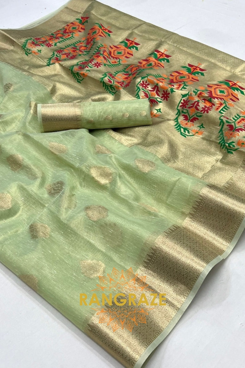 Vintage Sea Green Woven Banarasi Tissue Silk Saree