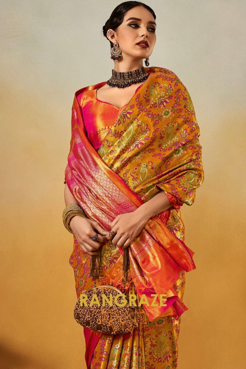 Golden Bloom Dharmavaram Silk Saree