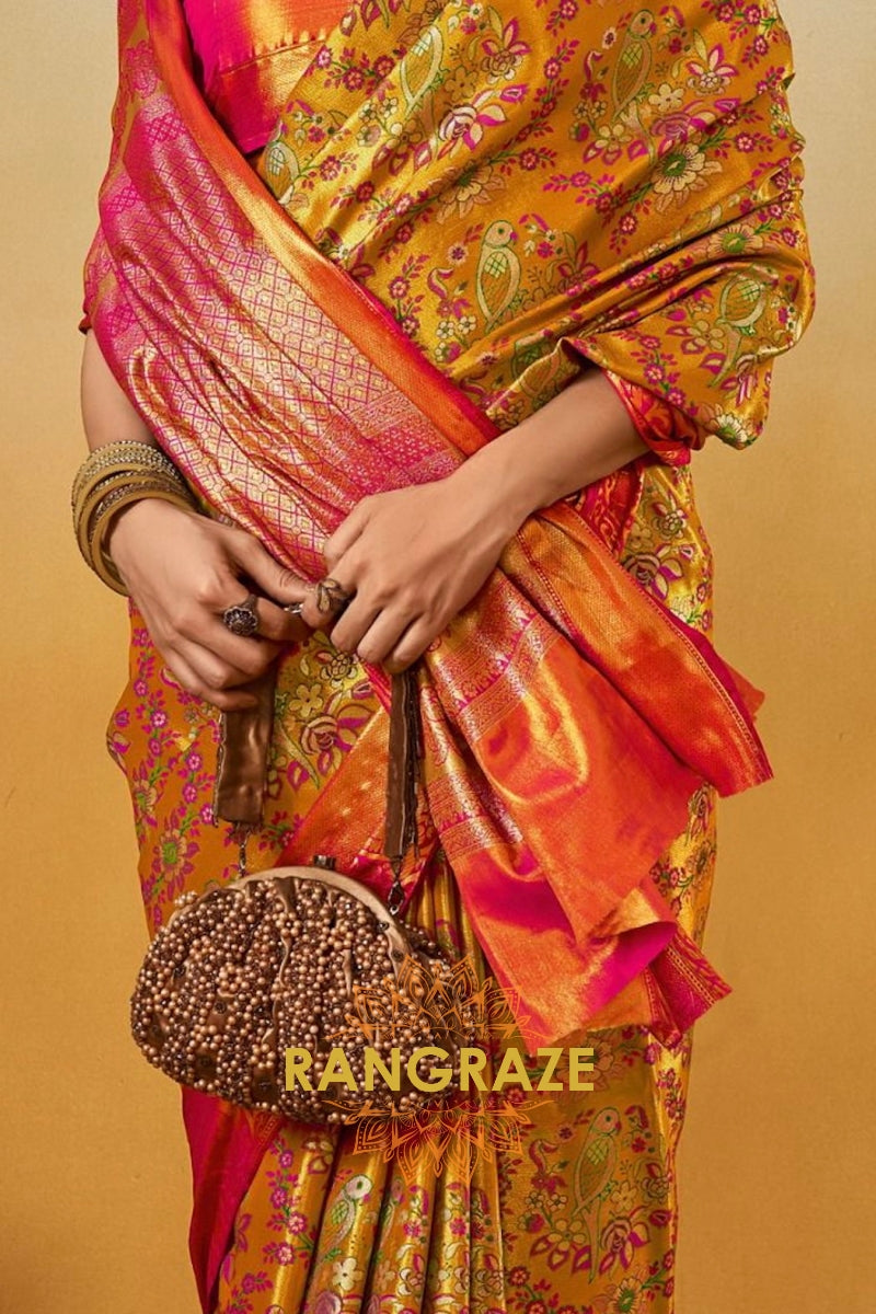 Golden Bloom Dharmavaram Silk Saree