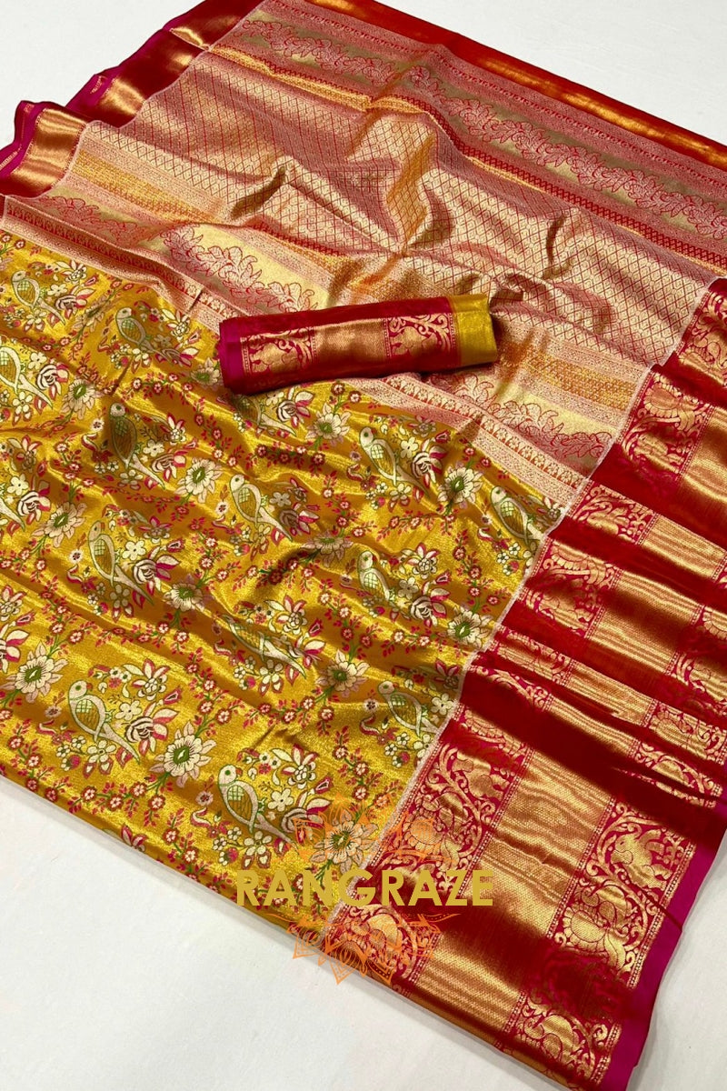 Golden Bloom Dharmavaram Silk Saree