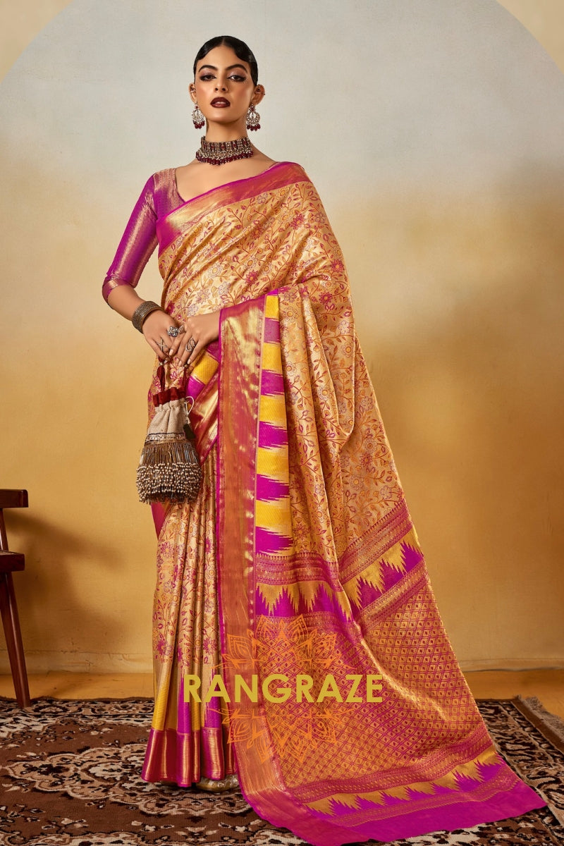 Majestic Golden Blossom Dharmavaram Silk Saree