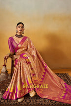 Majestic Golden Blossom Dharmavaram Silk Saree