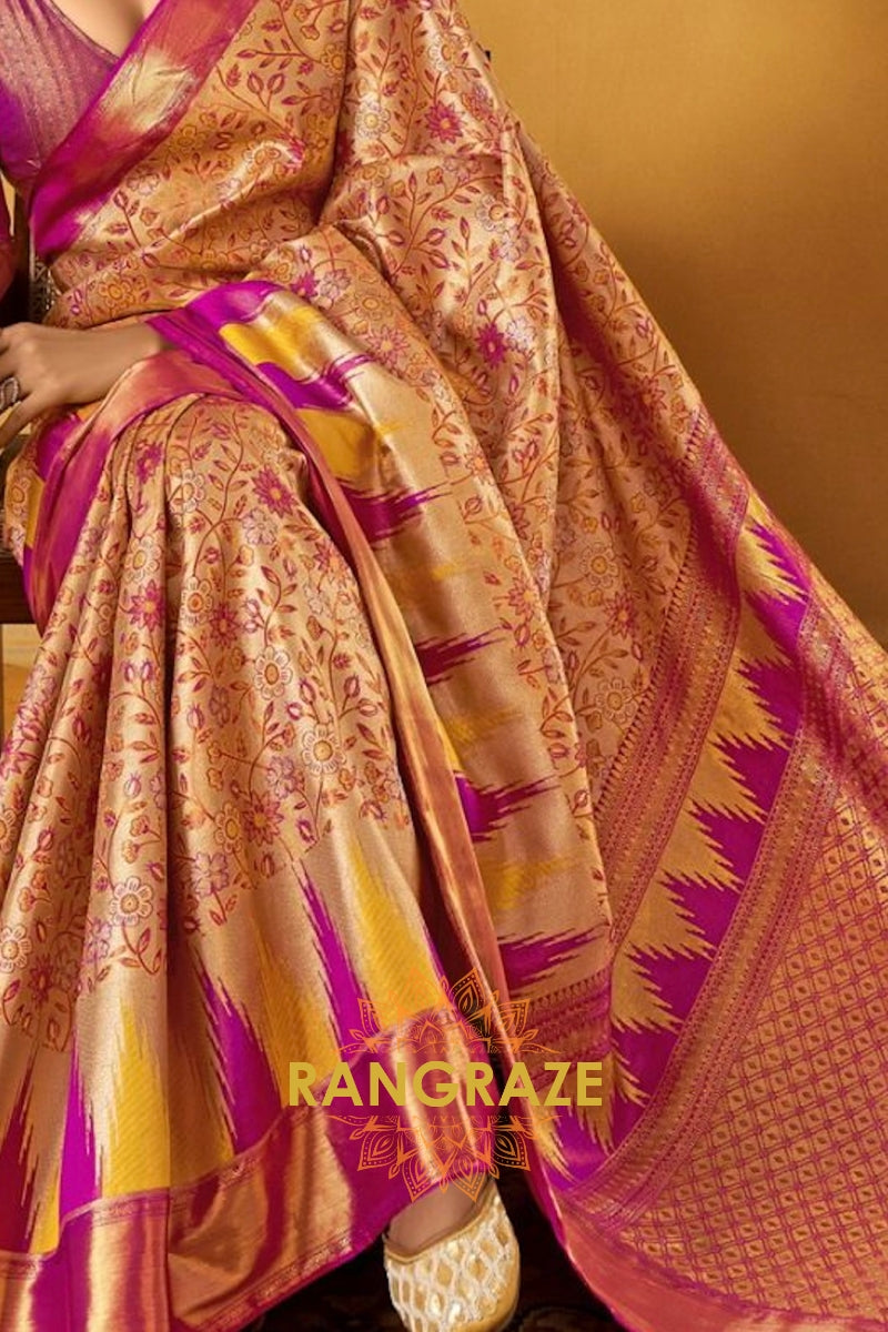 Majestic Golden Blossom Dharmavaram Silk Saree