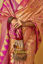 Majestic Golden Blossom Dharmavaram Silk Saree