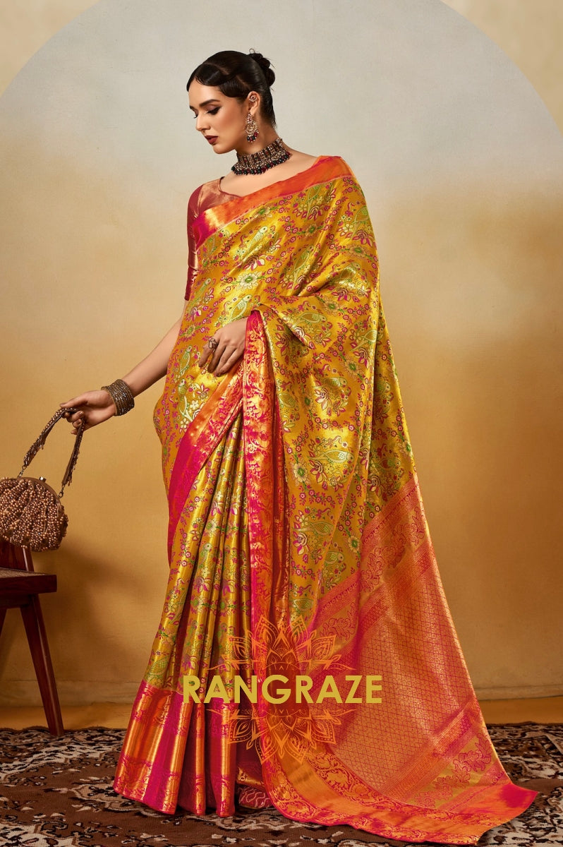 Golden Bloom Dharmavaram Silk Saree