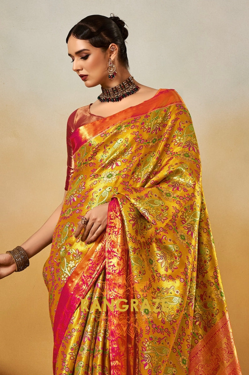 Golden Bloom Dharmavaram Silk Saree