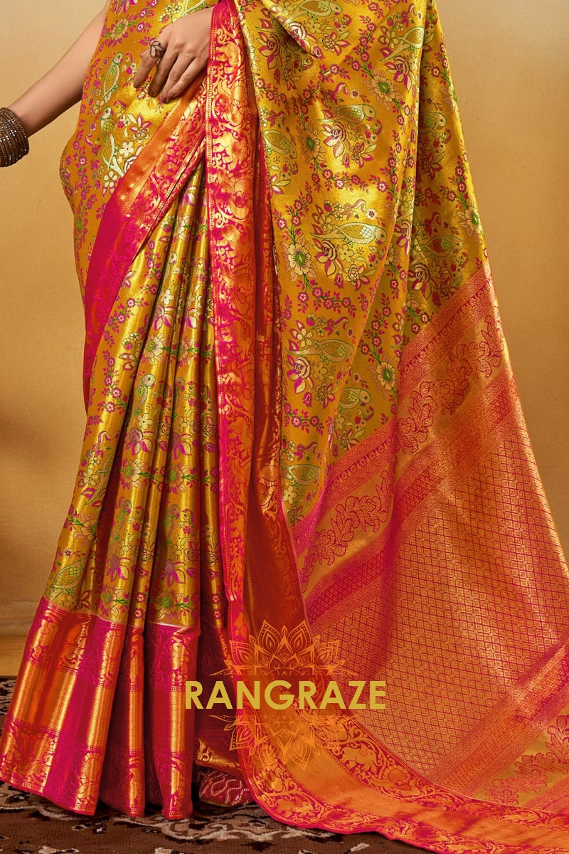Golden Bloom Dharmavaram Silk Saree