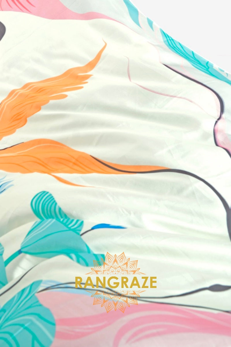 Multi Color Printed Satin Crepe Saree
