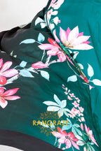 Teal Green Floral Whisper Satin Crepe Saree