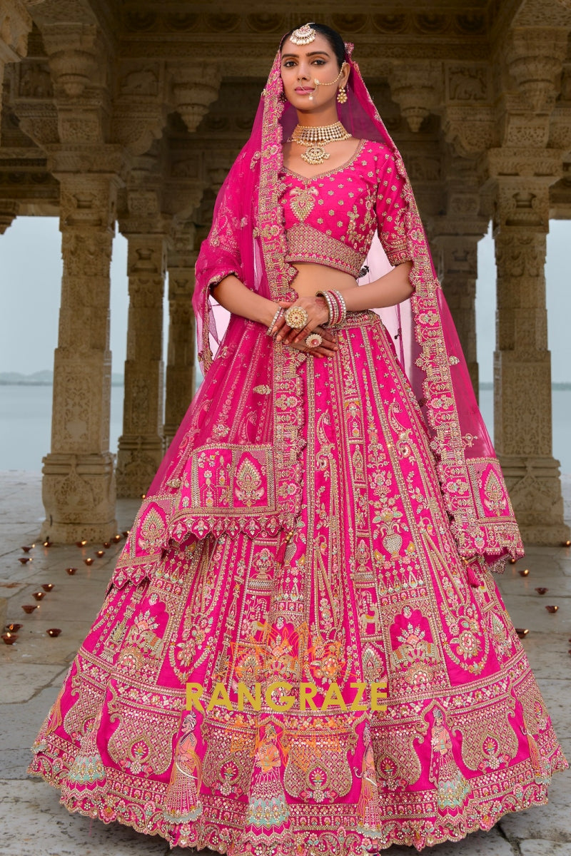 Majestic Fuchsia Bridal Banarasi Silk Lehenga