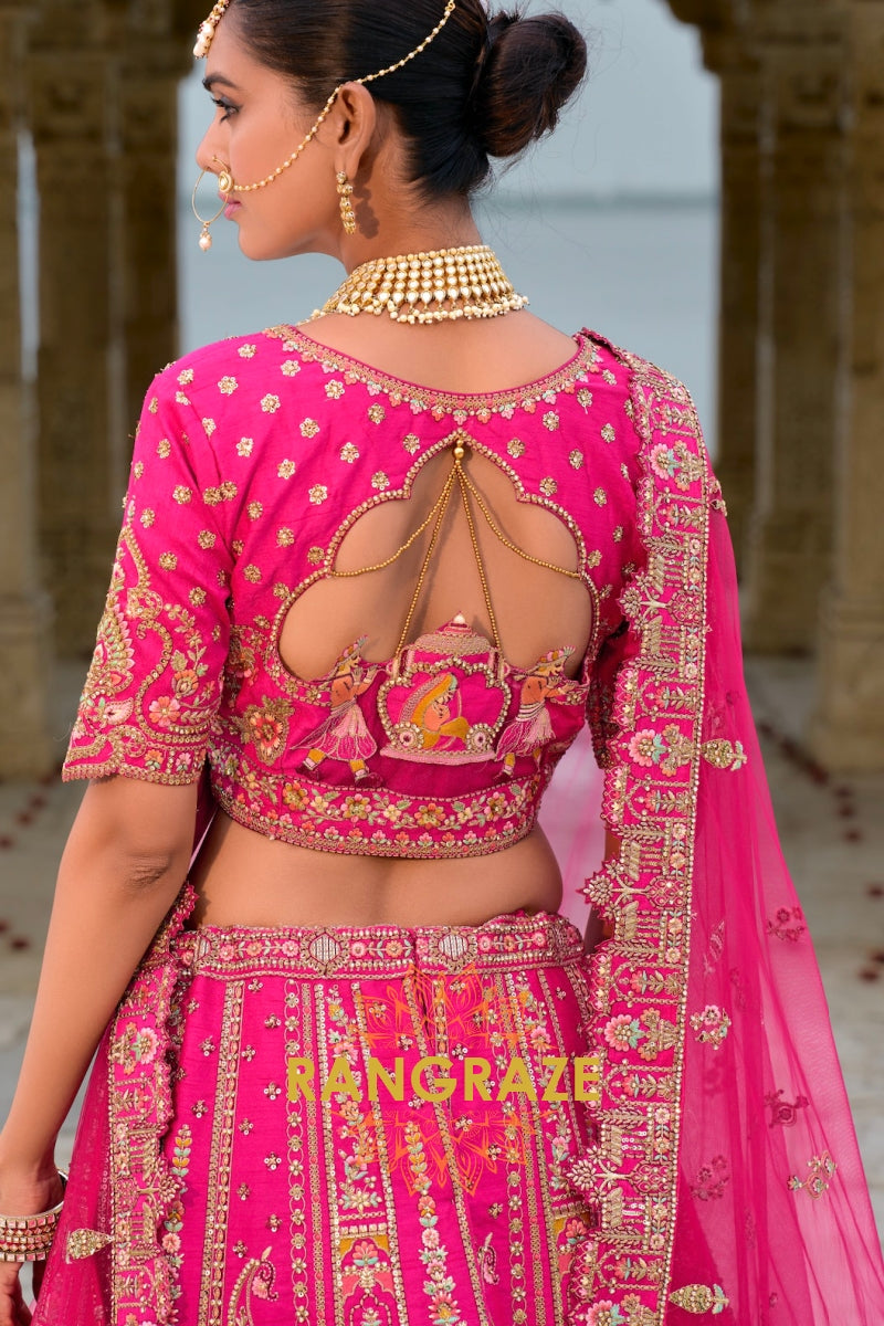 Majestic Fuchsia Bridal Banarasi Silk Lehenga