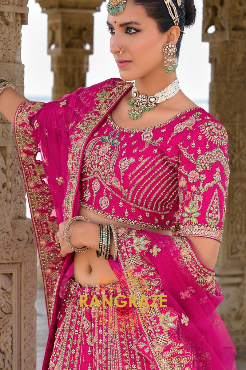 Majestic Fuchsia Bridal Banarasi Silk Lehenga – An Ode to Royal Splendor