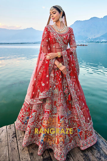 Royal Scarlet Double-Dupatta Bridal Silk Lehenga