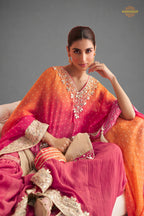 Dual Shade Pink Stitched Mirror Work Kaftaan Suit