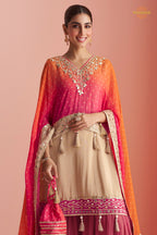 Dual Shade Pink Stitched Mirror Work Kaftaan Suit