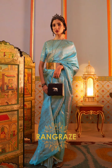 Turquoise Blue Splendid Dual Tone Kanjivaram Silk Saree