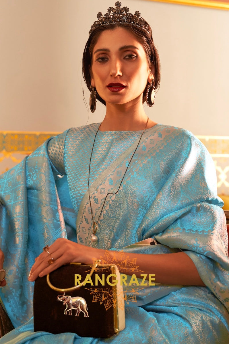 Turquoise Blue Splendid Dual Tone Kanjivaram Silk Saree