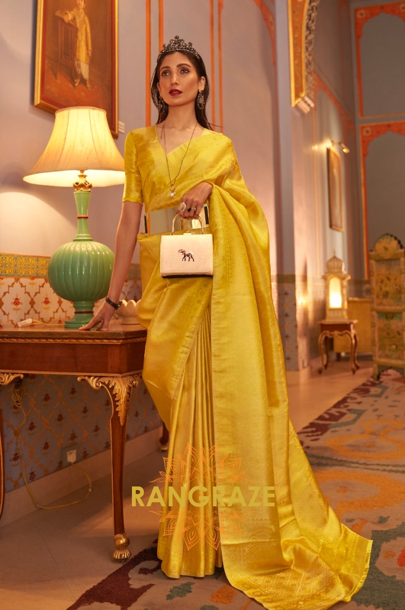 Sunny Yellow Splendid Dual Tone Kanjivaram Silk Saree