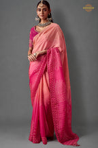 Dual Tone Pink Ombre Woven Dola Crape Soft Silk