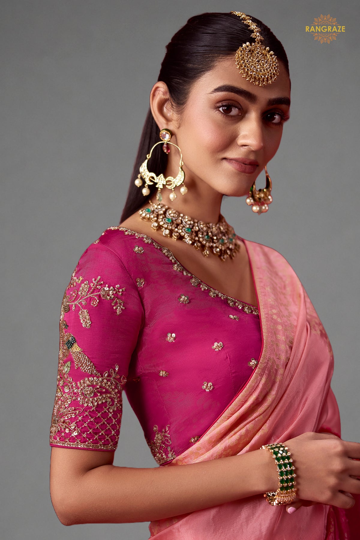 Dual Tone Pink Ombre Woven Dola Crape Soft Silk
