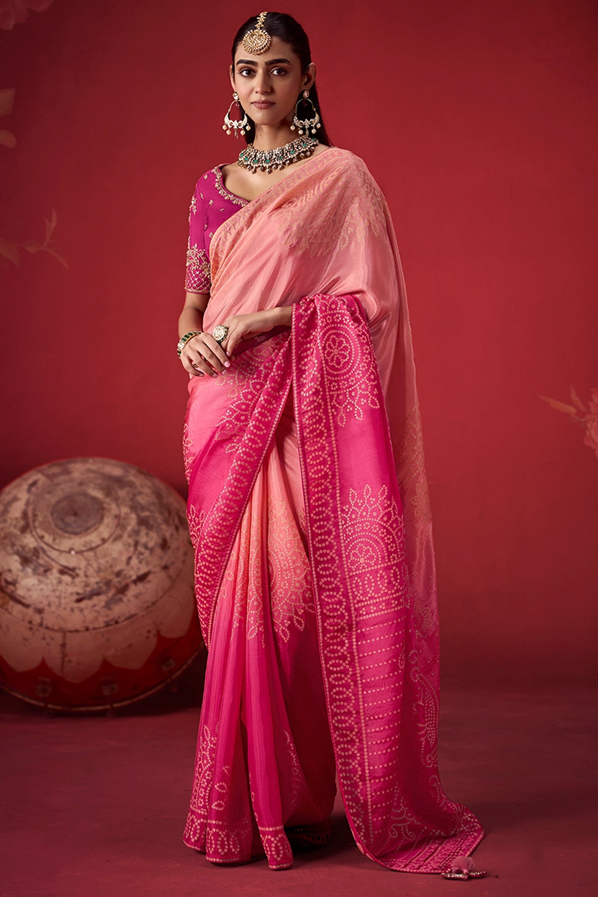 Dual Tone Pink Ombre Woven Dola Crape Soft Silk