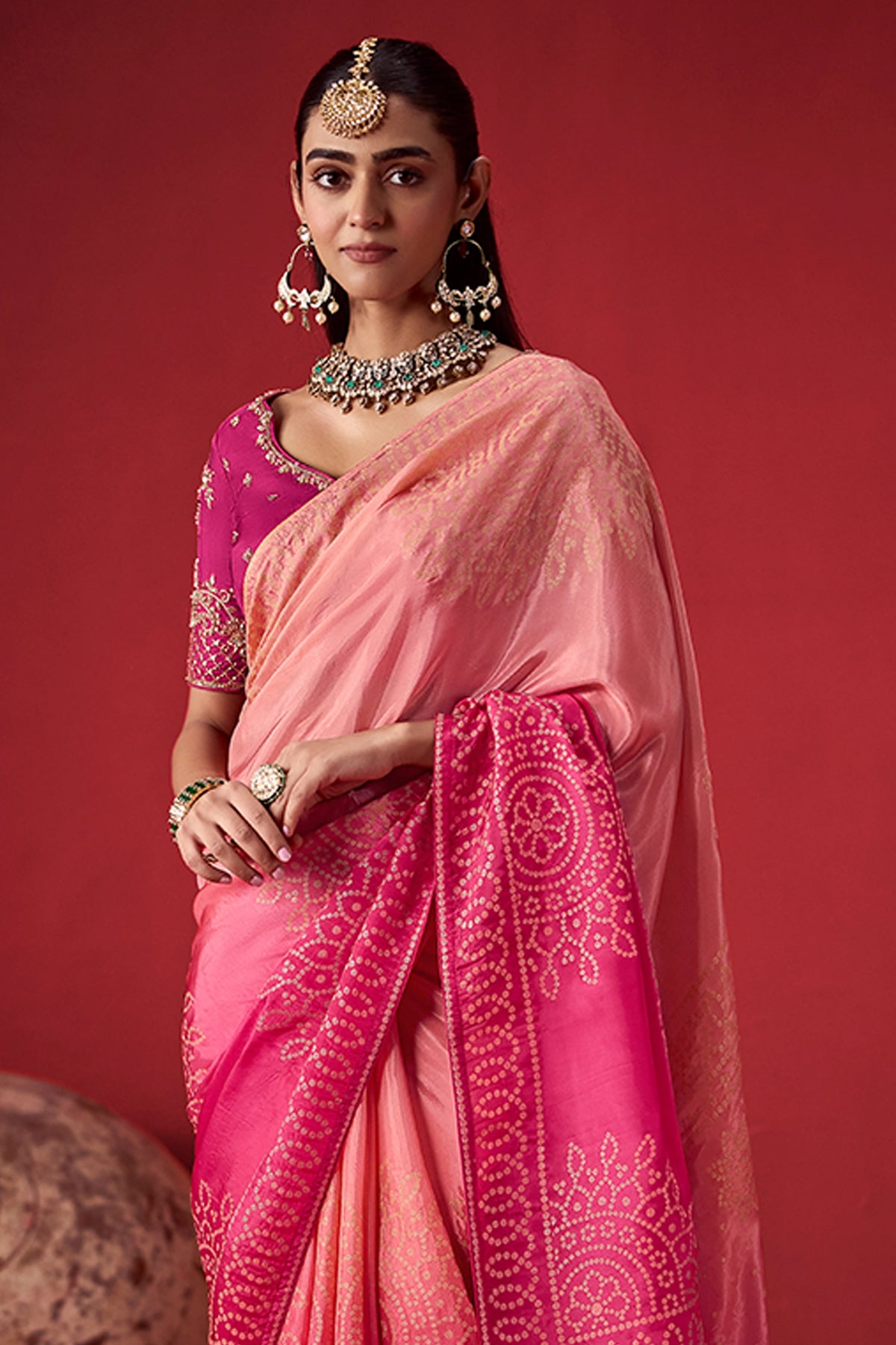 Dual Tone Pink Ombre Woven Dola Crape Soft Silk