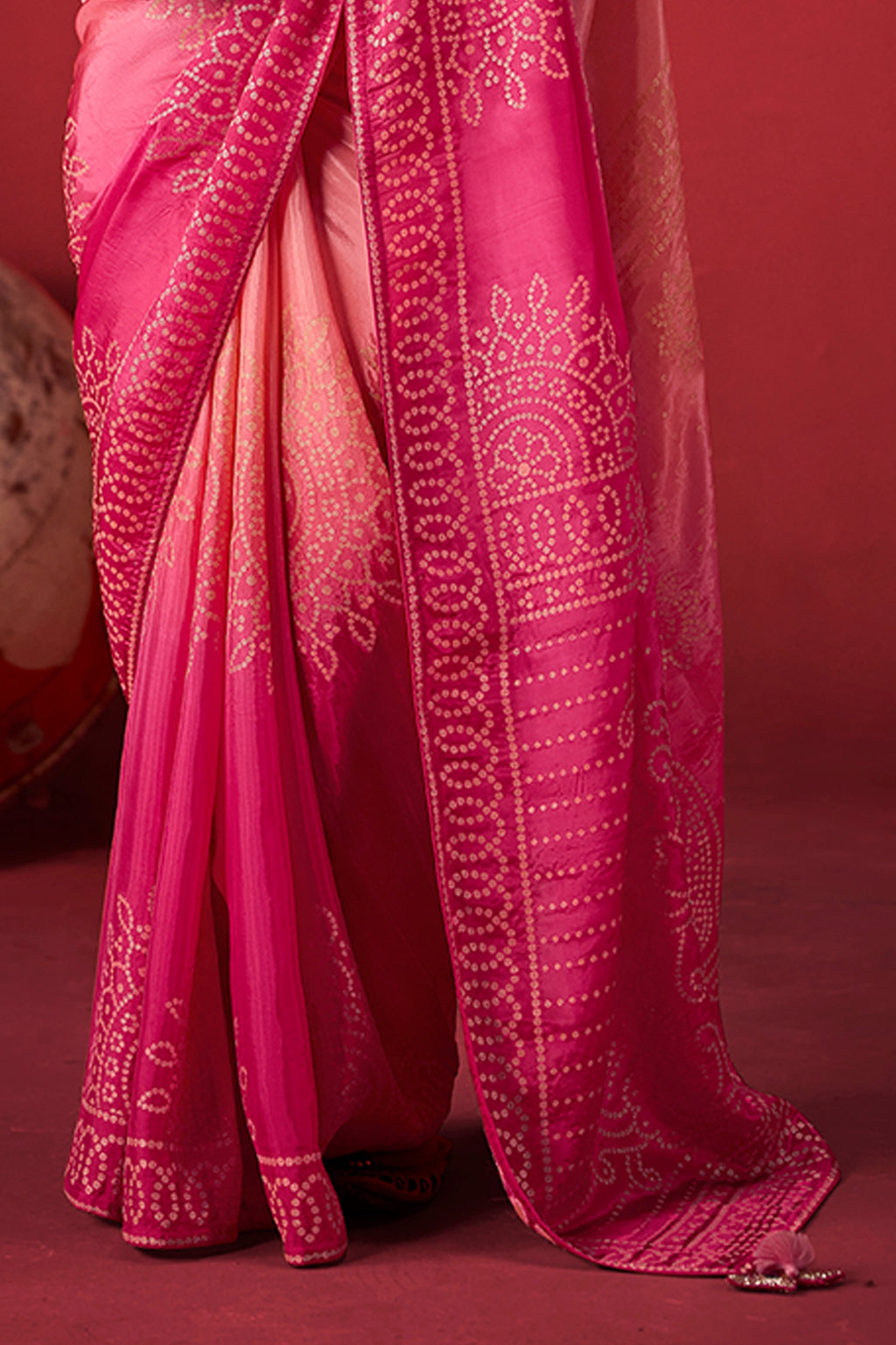 Dual Tone Pink Ombre Woven Dola Crape Soft Silk