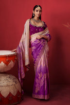 Dual Tone Purple Ombre Woven Dola Crape Soft Silk