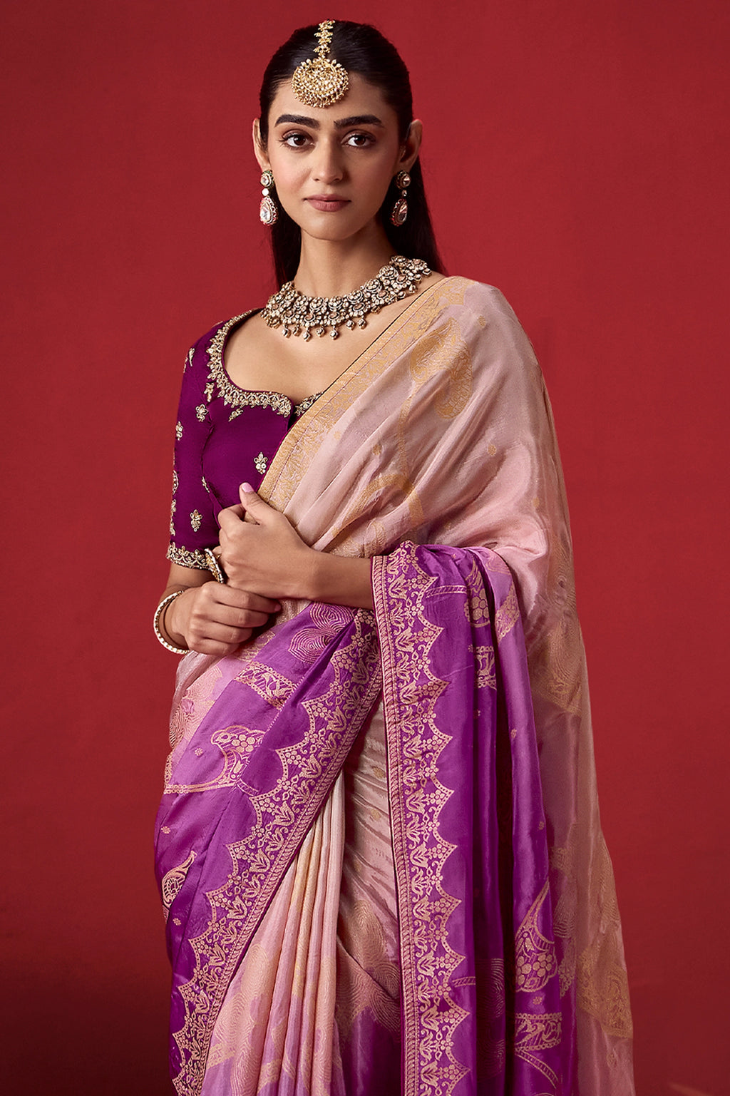 Dual Tone Purple Ombre Woven Dola Crape Soft Silk
