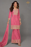 Dusty Rose Embroidered Stitched Chinon Sharara Suit