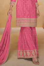 Dusty Rose Embroidered Stitched Chinon Sharara Suit