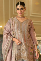 Dusty Rose Pink Stitched Bead Work Palazzo Suit