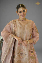 Dusty Rose Pink Stitched Bead Work Palazzo Suit