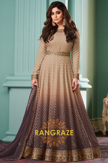Dusky Dusk Beige-Brown Embroidered Anarkali Suit Set