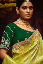 Lime Green and Forest Green Banarasi Silk Saree – A Royal Celebration of Heritage