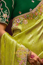 Lime Green and Forest Green Banarasi Silk Saree – A Royal Celebration of Heritage