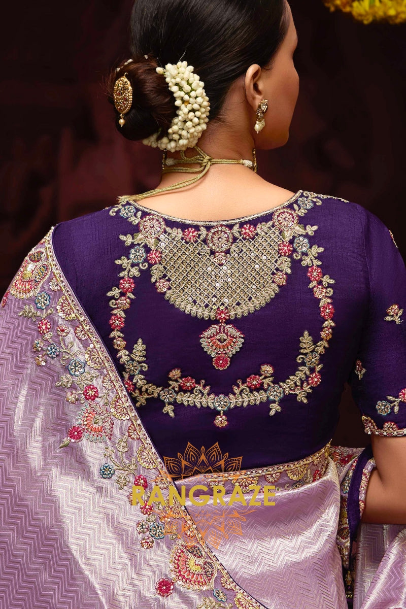 Lavender and Deep Purple Banarasi Silk Saree – A Regal Symphony of Grace