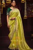 Lime Green and Forest Green Banarasi Silk Saree – A Royal Celebration of Heritage