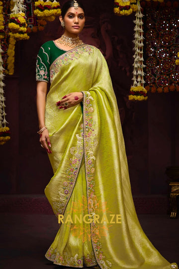 Lime Green and Forest Green Banarasi Silk Saree – A Royal Celebration of Heritage