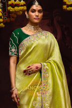 Lime Green and Forest Green Banarasi Silk Saree – A Royal Celebration of Heritage