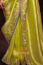Lime Green and Forest Green Banarasi Silk Saree – A Royal Celebration of Heritage
