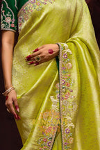 Lime Green and Forest Green Banarasi Silk Saree – A Royal Celebration of Heritage