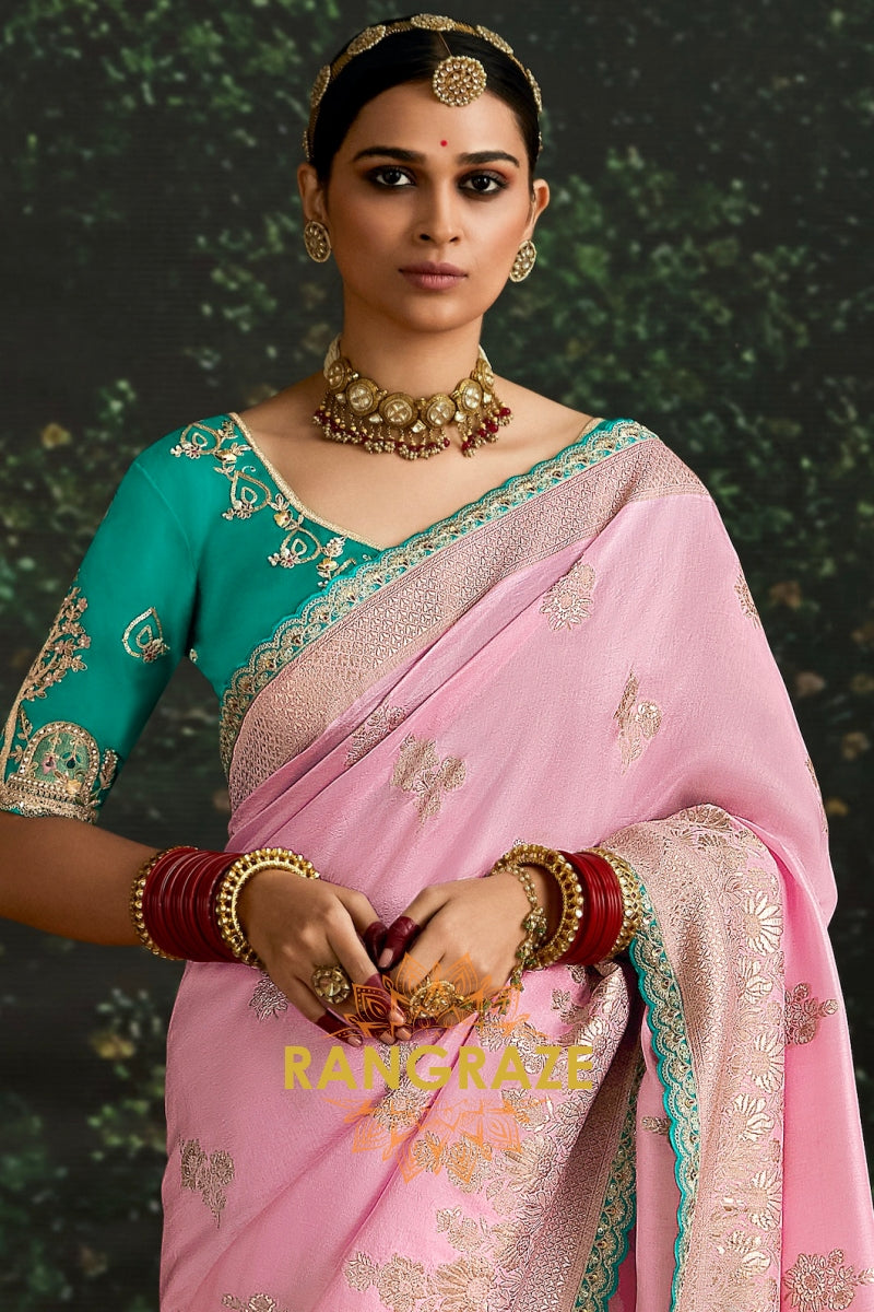 Blush Pink Banarasi Silk Saree – An Ethereal Touch of Elegance
