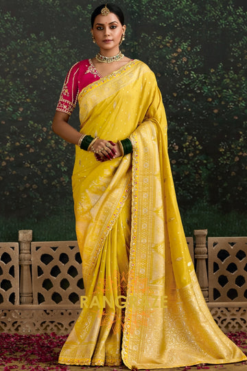 Golden Yellow Banarasi Silk Saree – A Radiant Celebration of Elegance