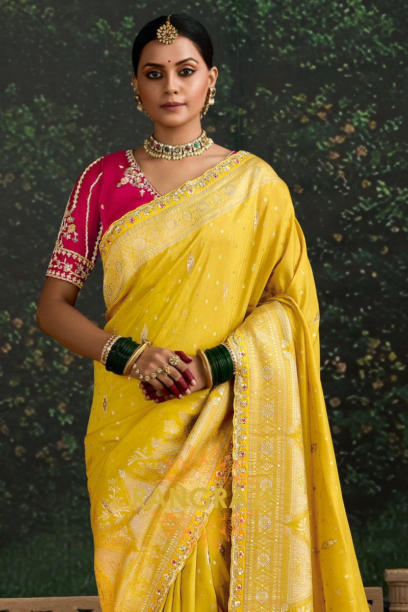 Golden Yellow Banarasi Silk Saree – A Radiant Celebration of Elegance